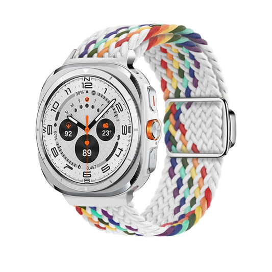 For Samsung Galaxy Watch Ultra 47mm / Ultra 2025 Nylon Loop Magnetic Buckle Watch Band(White Rainbow) - Watch Bands by buy2fix | Online Shopping UK | buy2fix