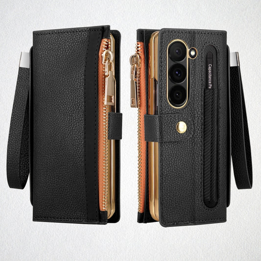 For Samsung Galaxy Z Fold5 VIETAO RFID Wallet Leather Phone Case with Wrist Strap(Black) - Galaxy Z Fold5 Cases by VIETAO | Online Shopping UK | buy2fix