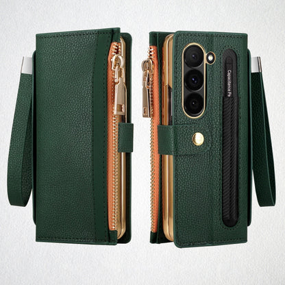 For Samsung Galaxy Z Fold5 VIETAO RFID Wallet Leather Phone Case with Wrist Strap(Green) - Galaxy Z Fold5 Cases by VIETAO | Online Shopping UK | buy2fix