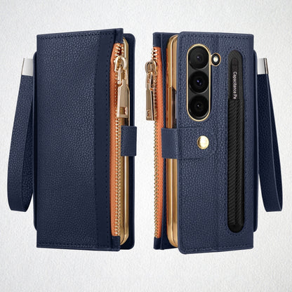 For Samsung Galaxy Z Fold5 VIETAO RFID Wallet Leather Phone Case with Wrist Strap(Blue) - Galaxy Z Fold5 Cases by VIETAO | Online Shopping UK | buy2fix