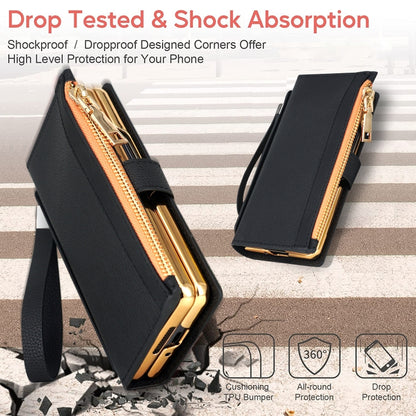 For Samsung Galaxy Z Fold5 VIETAO RFID Wallet Leather Phone Case with Wrist Strap(Red) - Galaxy Z Fold5 Cases by VIETAO | Online Shopping UK | buy2fix