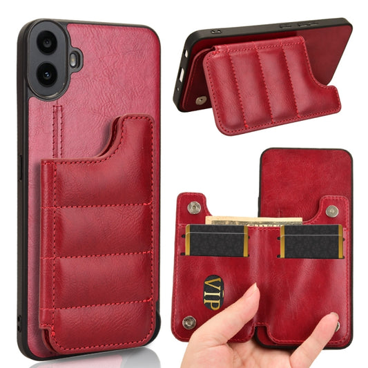 For Nothing CMF Phone 1 Cow Pattern Sewing Card Bag Phone Case(Red) - Nothing Cases by buy2fix | Online Shopping UK | buy2fix