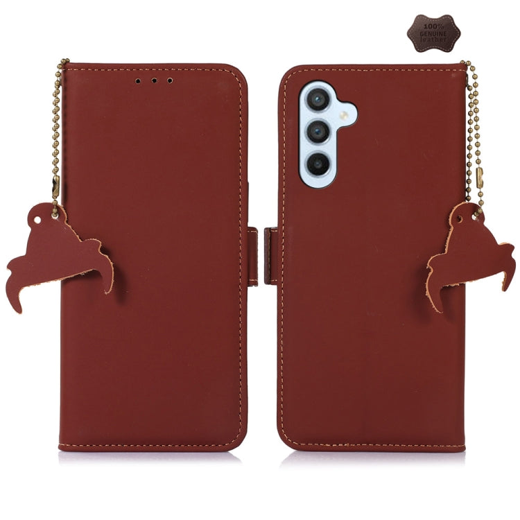 For Samsung Galaxy A16 5G Genuine Leather Magnetic RFID Leather Phone Case(Coffee) - Galaxy Phone Cases by buy2fix | Online Shopping UK | buy2fix