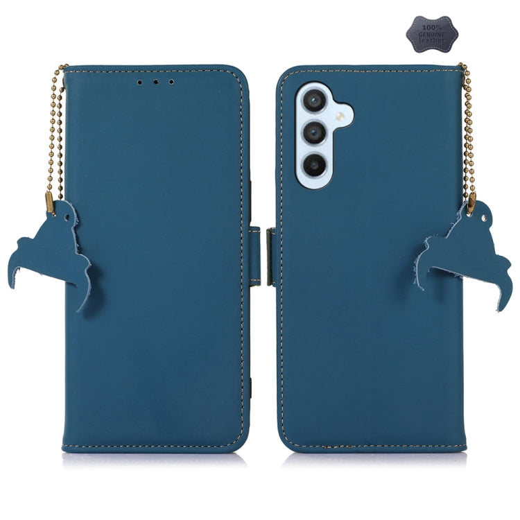 For Samsung Galaxy A36 5G Genuine Leather Magnetic RFID Leather Phone Case(Blue) - Galaxy Phone Cases by buy2fix | Online Shopping UK | buy2fix