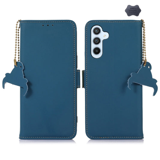 For Samsung Galaxy A36 5G Genuine Leather Magnetic RFID Leather Phone Case(Blue) - Galaxy Phone Cases by buy2fix | Online Shopping UK | buy2fix