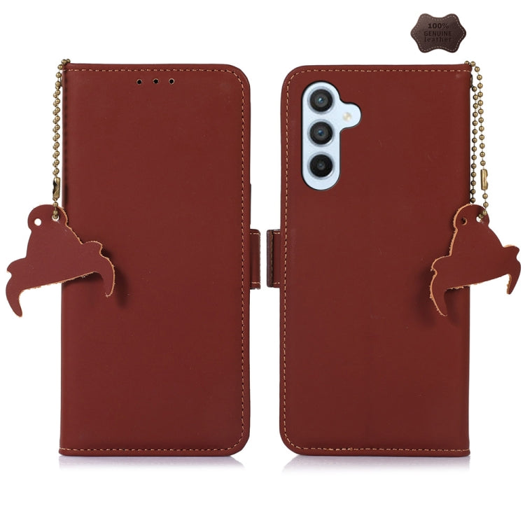 For Samsung Galaxy A36 5G Genuine Leather Magnetic RFID Leather Phone Case(Coffee) - Galaxy Phone Cases by buy2fix | Online Shopping UK | buy2fix
