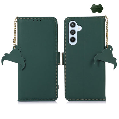 For Samsung Galaxy A36 5G Genuine Leather Magnetic RFID Leather Phone Case(Green) - Galaxy Phone Cases by buy2fix | Online Shopping UK | buy2fix