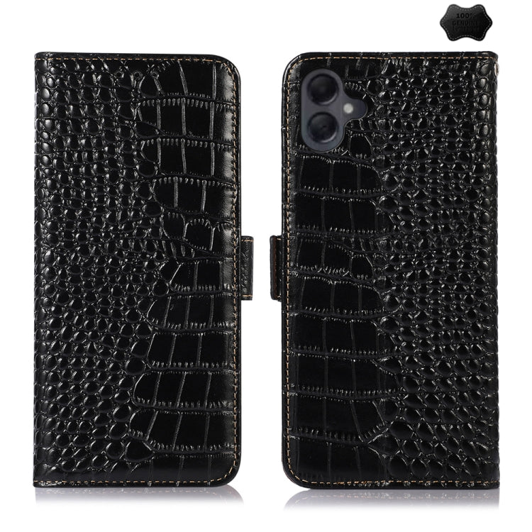 For Samsung Galaxy A06 4G Crocodile Top Layer Cowhide Leather Phone Case(Black) - Galaxy Phone Cases by buy2fix | Online Shopping UK | buy2fix
