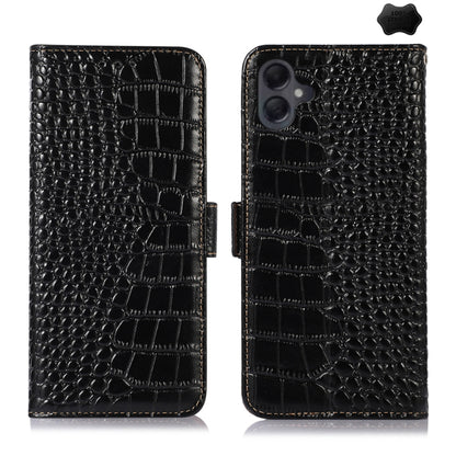 For Samsung Galaxy A06 4G Crocodile Top Layer Cowhide Leather Phone Case(Black) - Galaxy Phone Cases by buy2fix | Online Shopping UK | buy2fix