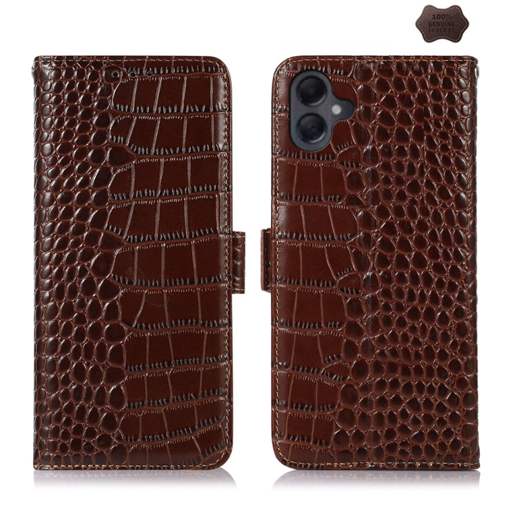 For Samsung Galaxy A06 4G Crocodile Top Layer Cowhide Leather Phone Case(Brown) - Galaxy Phone Cases by buy2fix | Online Shopping UK | buy2fix