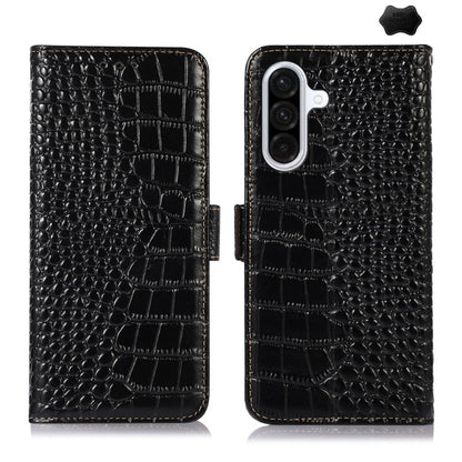 For Samsung Galaxy A36 Crocodile Top Layer Cowhide Leather Phone Case(Black) - Galaxy Phone Cases by buy2fix | Online Shopping UK | buy2fix