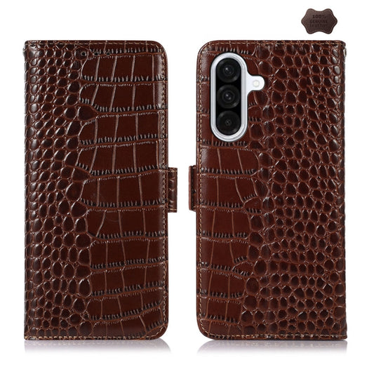 For Samsung Galaxy A36 Crocodile Top Layer Cowhide Leather Phone Case(Brown) - Galaxy Phone Cases by buy2fix | Online Shopping UK | buy2fix
