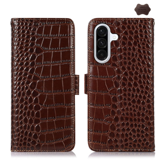 For Samsung Galaxy A36 Crocodile Top Layer Cowhide Leather Phone Case(Brown)