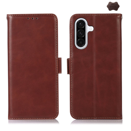 For Samsung Galaxy A36 Magnetic Crazy Horse Texture Genuine Leather RFID Phone Case(Brown)