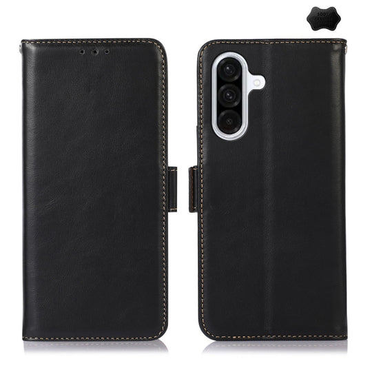 For Samsung Galaxy A56 5G Magnetic Crazy Horse Texture Genuine Leather RFID Phone Case(Black)