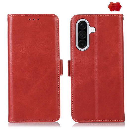 For Samsung Galaxy A17 5G/A18 5G Magnetic Crazy Horse Texture Genuine Leather RFID Phone Case(Red)
