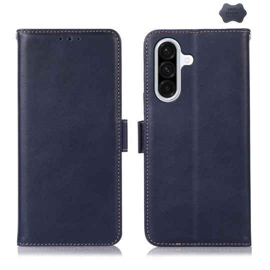 For Samsung Galaxy A17 5G/A18 5G Magnetic Crazy Horse Texture Genuine Leather RFID Phone Case(Blue)