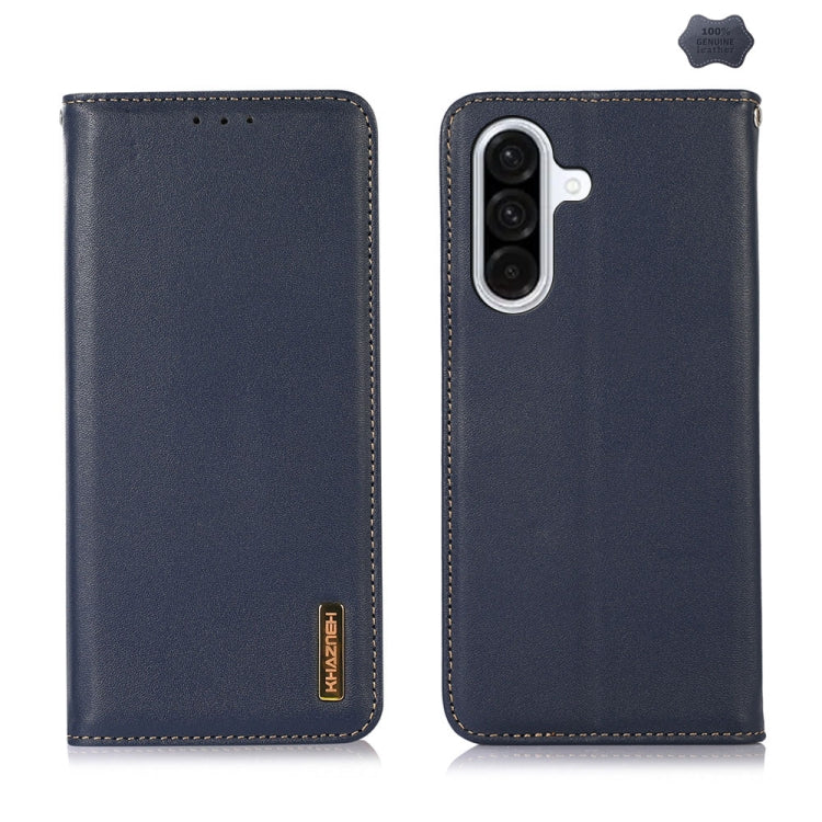 For Samsung Galaxy A36 KHAZNEH Nappa Top Layer Cowhide Leather Phone Case(Blue) - Galaxy Phone Cases by buy2fix | Online Shopping UK | buy2fix