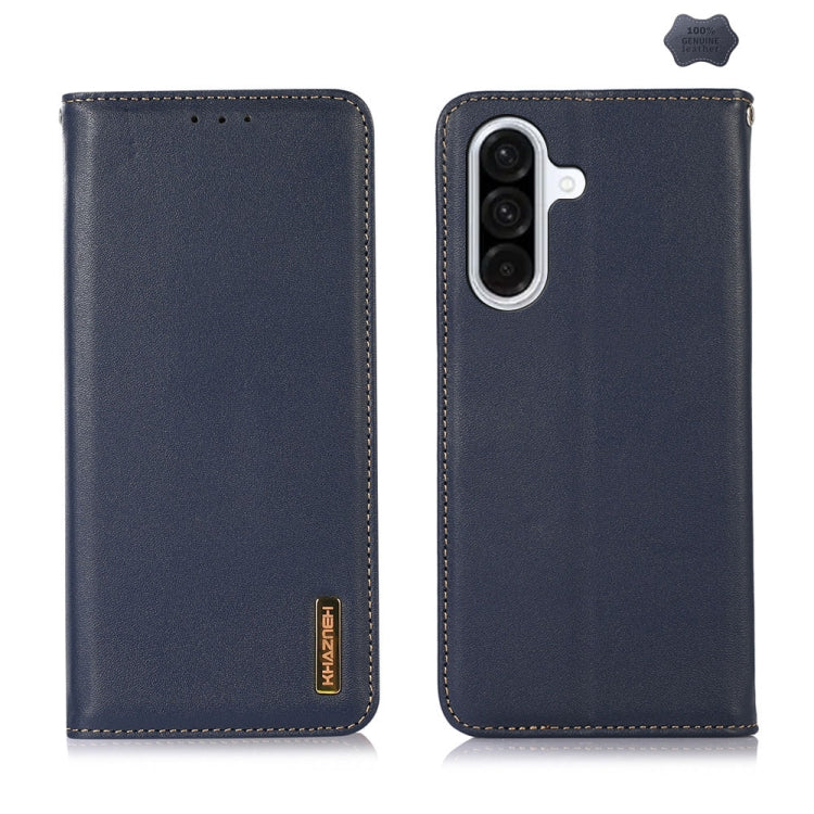 For Samsung Galaxy A56 5G KHAZNEH Nappa Top Layer Cowhide Leather Phone Case(Blue) - Galaxy Phone Cases by buy2fix | Online Shopping UK | buy2fix
