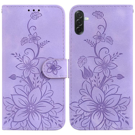 For Galaxy A57 5G Lily Embossed Leather Phone Case(Purple)