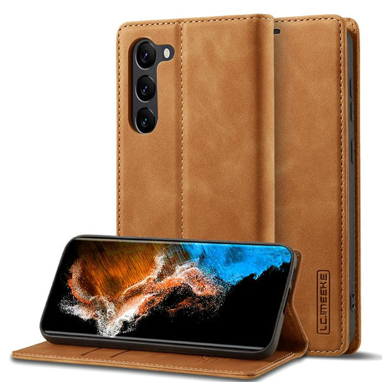 For Samsung Galaxy S25 5G LC.IMEEKE Strong Magnetism Microfiber Leather Phone Case(Brown)