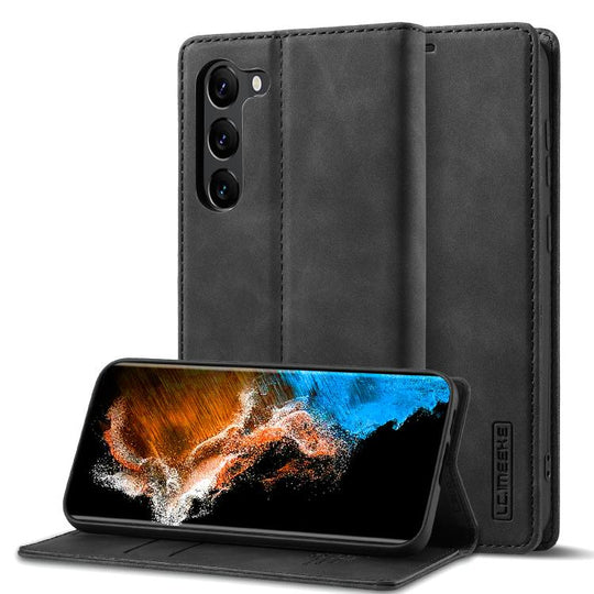 For Samsung Galaxy S25+ 5G LC.IMEEKE Strong Magnetism Microfiber Leather Phone Case(Black)