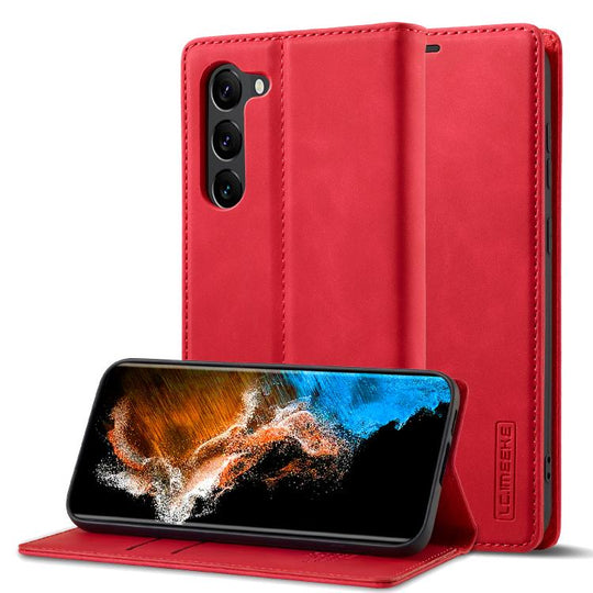 For Samsung Galaxy S25+ 5G LC.IMEEKE Strong Magnetism Microfiber Leather Phone Case(Red)