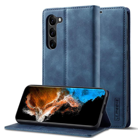 For Samsung Galaxy S25+ 5G LC.IMEEKE Strong Magnetism Microfiber Leather Phone Case(Blue)