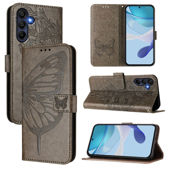 For Samsung Galaxy A26 5G Global Embossed Butterfly Leather Phone Case(Grey)
