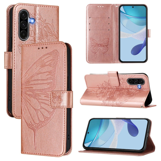 For Samsung Galaxy A56 5G Global Embossed Butterfly Leather Phone Case(Rose Gold)