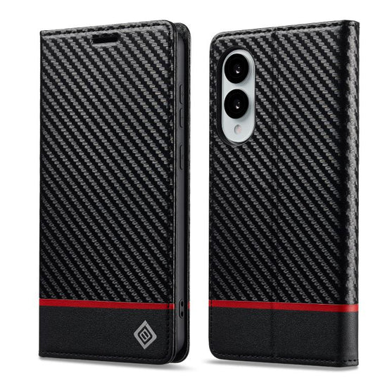 For Samsung Galaxy S25 Edge 5G LC.IMEEKE Carbon Fiber Leather Phone Case(Horizontal Black)
