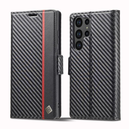 For Samsung Galaxy S26 Ultra 5G LC.IMEEKE Carbon Fiber Leather Phone Case(Vertical Black)
