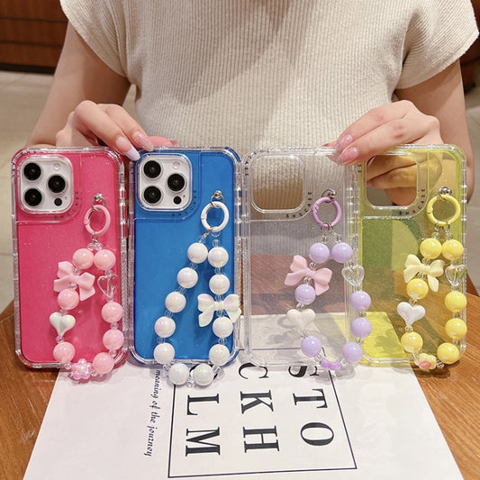 For iPhone 16 Pro TPU + PC + Glitter Sequins Full Coverage Phone Case with Bracelet(Yellow) by buy2fix