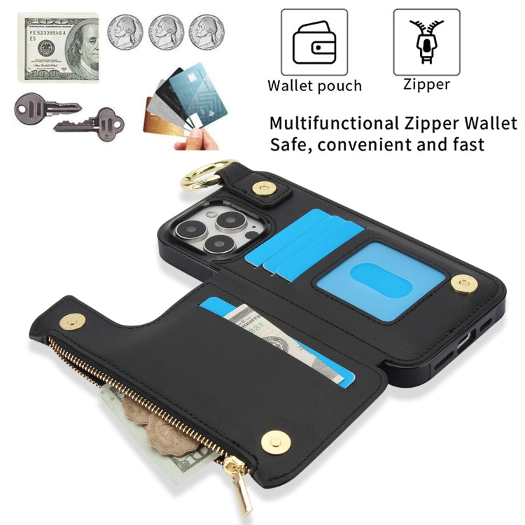 For iPhone 15 Pro Max RFlD Anti-theft Double Buckle Ring Zipper Card Phone Case(Black) - iPhone 15 Pro Max Cases by buy2fix | Online Shopping UK | buy2fix