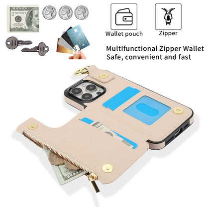 For iPhone 15 Pro RFlD Anti-theft Double Buckle Ring Zipper Card Phone Case(White) - iPhone 15 Pro Cases by buy2fix | Online Shopping UK | buy2fix