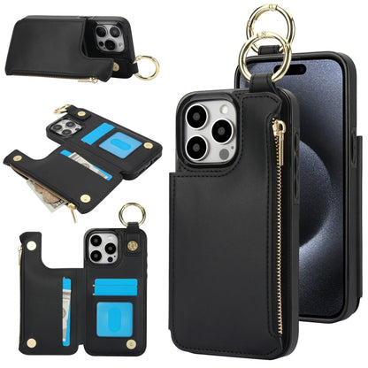 For iPhone 15 Pro RFlD Anti-theft Double Buckle Ring Zipper Card Phone Case(Black) - iPhone 15 Pro Cases by buy2fix | Online Shopping UK | buy2fix