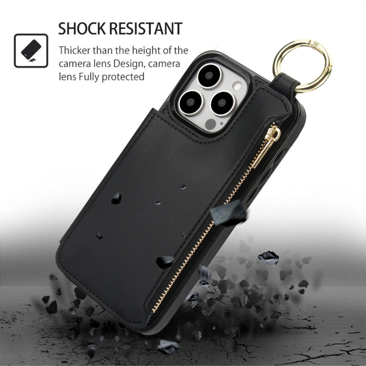 For iPhone 15 Pro RFlD Anti-theft Double Buckle Ring Zipper Card Phone Case(Black) - iPhone 15 Pro Cases by buy2fix | Online Shopping UK | buy2fix