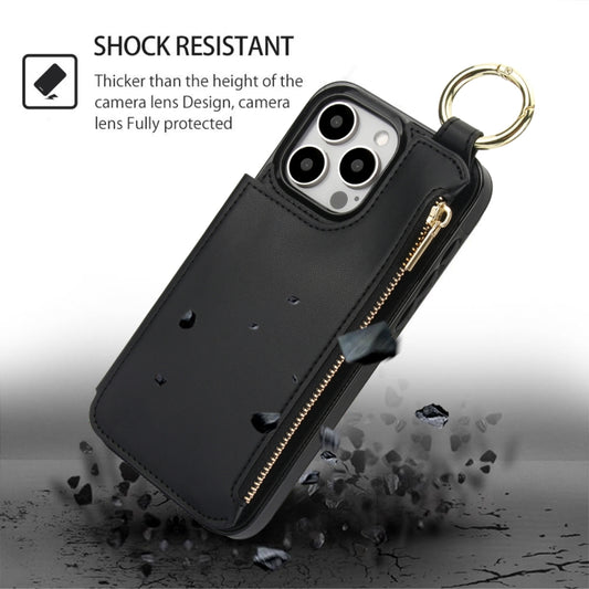 For iPhone 15 Pro RFlD Anti-theft Double Buckle Ring Zipper Card Phone Case(Black) - iPhone 15 Pro Cases by buy2fix | Online Shopping UK | buy2fix