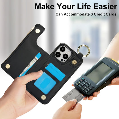 For iPhone 15 Pro RFlD Anti-theft Double Buckle Ring Zipper Card Phone Case(Black) - iPhone 15 Pro Cases by buy2fix | Online Shopping UK | buy2fix