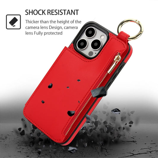 For iPhone 15 Pro RFlD Anti-theft Double Buckle Ring Zipper Card Phone Case(Red) - iPhone 15 Pro Cases by buy2fix | Online Shopping UK | buy2fix