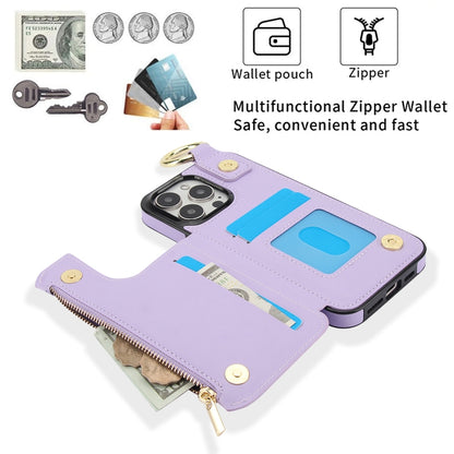For iPhone 15 Pro RFlD Anti-theft Double Buckle Ring Zipper Card Phone Case(Purple) - iPhone 15 Pro Cases by buy2fix | Online Shopping UK | buy2fix