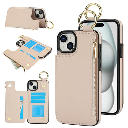 For iPhone 14 / 13 RFlD Anti-theft Double Buckle Ring Zipper Card Phone Case(White) - iPhone 14 Cases by buy2fix | Online Shopping UK | buy2fix