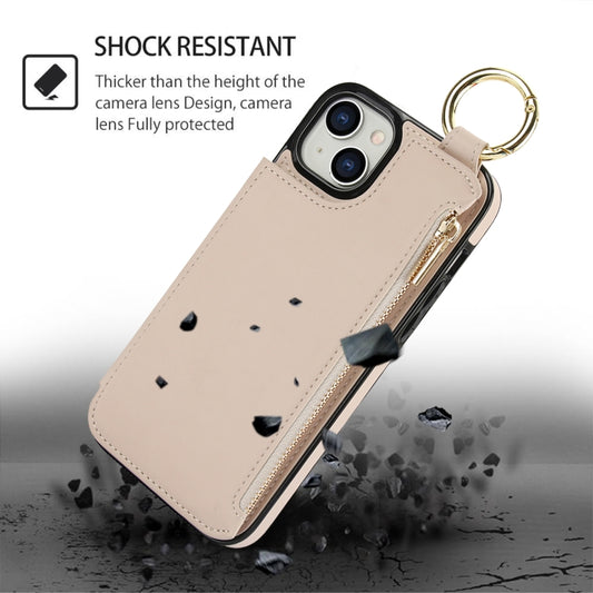 For iPhone 14 / 13 RFlD Anti-theft Double Buckle Ring Zipper Card Phone Case(White) - iPhone 14 Cases by buy2fix | Online Shopping UK | buy2fix