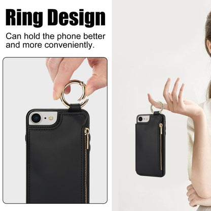 For iPhone SE 2022 / SE 2020 / 7 / 8 RFlD Anti-theft Double Buckle Ring Zipper Card Phone Case(Black) - iPhone SE 2022 / 2020 / 8 / 7 Cases by buy2fix | Online Shopping UK | buy2fix