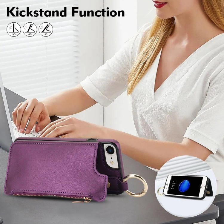 For iPhone SE 2022 / SE 2020 / 7 / 8 RFlD Anti-theft Double Buckle Ring Zipper Card Phone Case(Dark Purple) - iPhone SE 2022 / 2020 / 8 / 7 Cases by buy2fix | Online Shopping UK | buy2fix