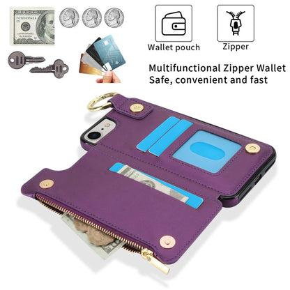 For iPhone SE 2022 / SE 2020 / 7 / 8 RFlD Anti-theft Double Buckle Ring Zipper Card Phone Case(Dark Purple) - iPhone SE 2022 / 2020 / 8 / 7 Cases by buy2fix | Online Shopping UK | buy2fix