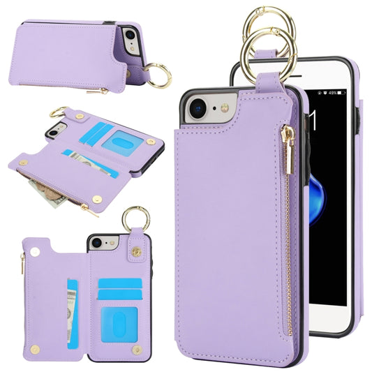 For iPhone SE 2022 / SE 2020 / 7 / 8 RFlD Anti-theft Double Buckle Ring Zipper Card Phone Case(Purple) - iPhone SE 2022 / 2020 / 8 / 7 Cases by buy2fix | Online Shopping UK | buy2fix