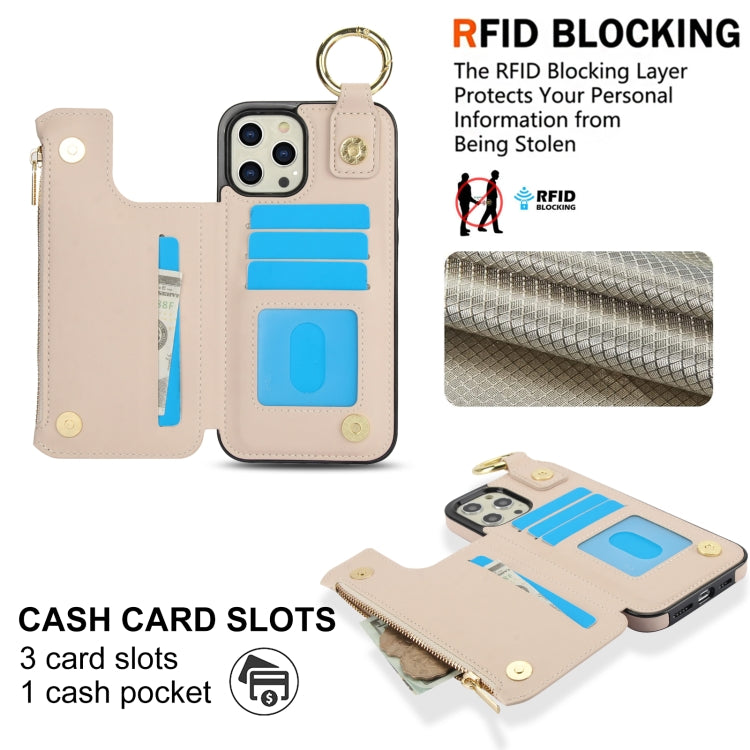 For iPhone 12 Pro Max RFlD Anti-theft Double Buckle Ring Zipper Card Phone Case(White) - iPhone 12 Pro Max Cases by buy2fix | Online Shopping UK | buy2fix