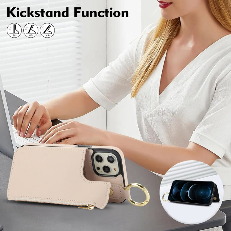 For iPhone 12 Pro Max RFlD Anti-theft Double Buckle Ring Zipper Card Phone Case(White) - iPhone 12 Pro Max Cases by buy2fix | Online Shopping UK | buy2fix