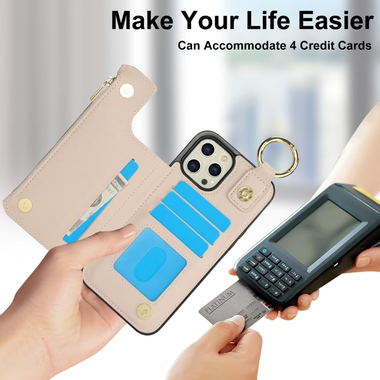For iPhone 12 Pro Max RFlD Anti-theft Double Buckle Ring Zipper Card Phone Case(White) - iPhone 12 Pro Max Cases by buy2fix | Online Shopping UK | buy2fix